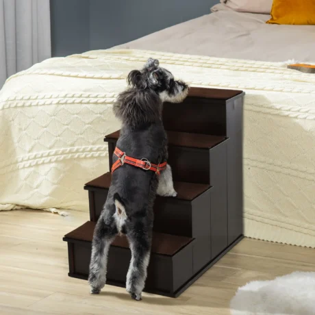 Four-Step Pet Stairs with Removable Tread Pads – Dark Brown