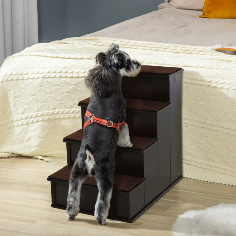 Four-Step Pet Stairs with Removable Tread Pads – Dark Brown