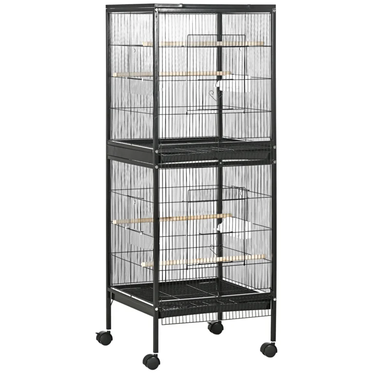 Large Bird Cage Aviary with Wheels – Black