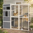 Wooden Outdoor Catio with Sheltered Rooms – Grey, 191cm