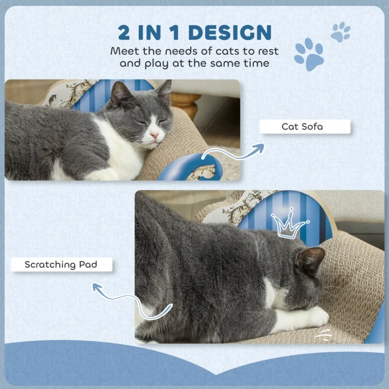 Cardboard Cat Scratching Lounger with Catnip – Blue, 57cm