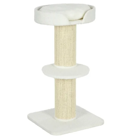 2-Tier Cat Tree with Basket Cushion Sisal Post &ndash; Cream White