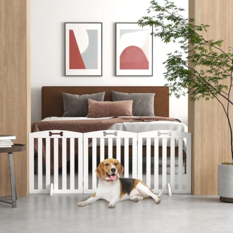 Three-Panel Freestanding Dog Gate – White, 155cm
