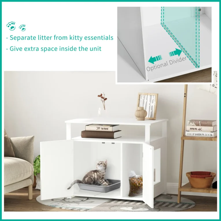 Cat Litter Cabinet with Adjustable Divider – White, 76cm