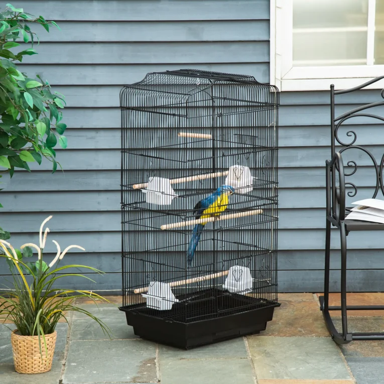 Metal Bird Cage with Stand and Swing – Black