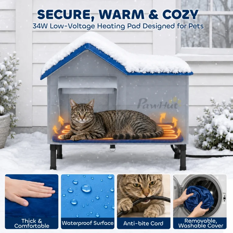 Insulated Outdoor Cat House with Heating Pad – Light Grey Insulated Outdoor Cat House with Heating Pad – Light Grey