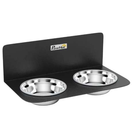 Wall-Mounted Adjustable Double Dog Bowls &ndash; Black, 800ml Each