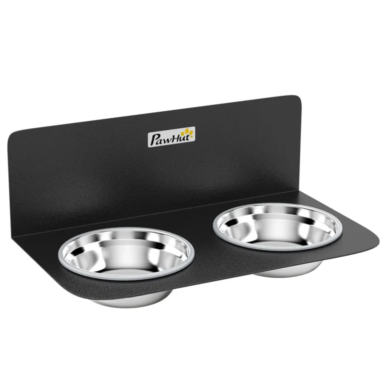 Wall-Mounted Adjustable Double Dog Bowls – Black, 800ml Each Wall-Mounted Adjustable Double Dog Bowls – Black, 800ml Each