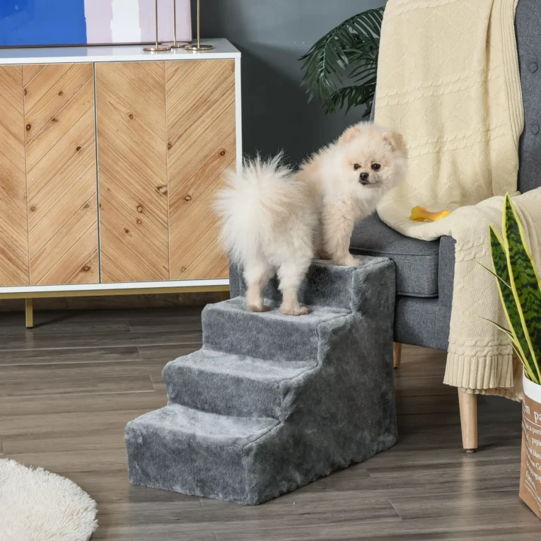 Dog Stairs Plush Cover for High Bed – Light grey