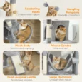 Tall Cat Tower with Three Beds and Two Hammocks – Light Grey, 192cm