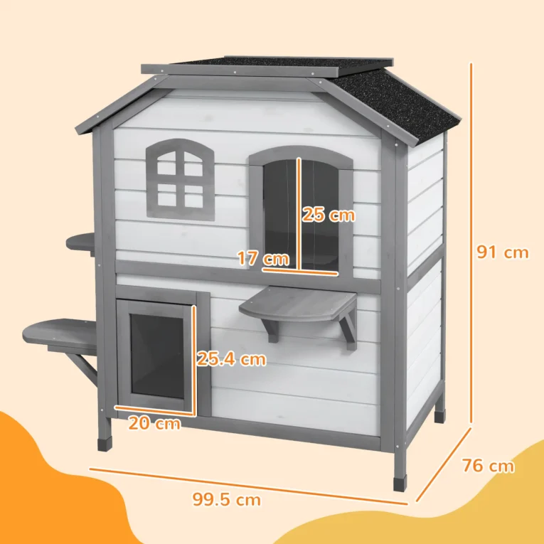 Two-Storey Wooden Cat House with Escape Door – White