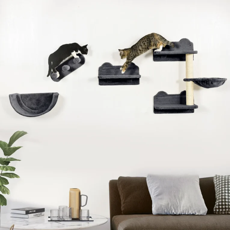 Four-Piece Cat Climbing Wall with Hammock and Nest – Dark Grey