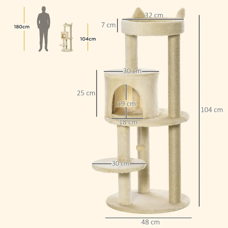 Cat Tree Condo Tower 104cm Scratching Posts – Beige