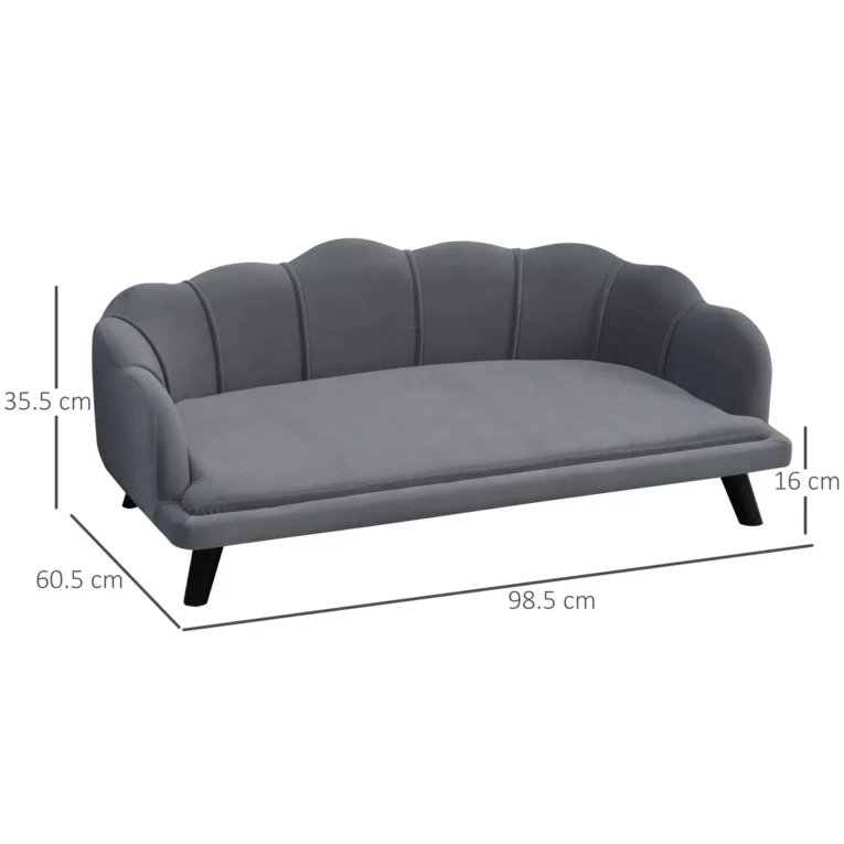 Shell-Back Dog Sofa with Washable Cushion – Grey