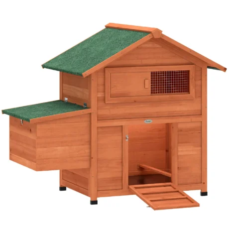 Raised Wooden Hen House with Nest Box and Perches &ndash; Orange, 113.5cm