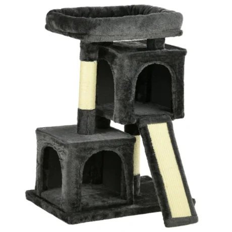 81cm Cat Tree with Twin Houses and Sisal Scratching Posts &ndash; Black