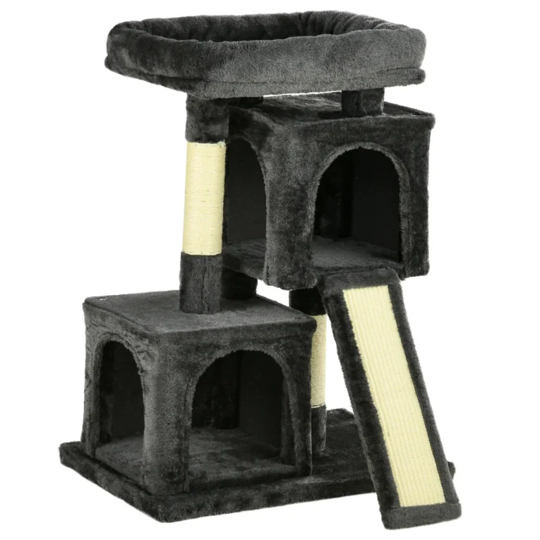 81cm Cat Tree with Twin Houses and Sisal Scratching Posts – Black