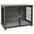 Large Dog Crate Side Table with Cushion – Grey Wood Effect, 100cm