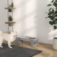 Raised Double Dog Bowl Stand – Grey, 0.9L Bowls