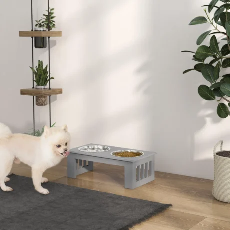 Raised Double Dog Bowl Stand &ndash; Grey, 0.9L Bowls &ndash; detail 2