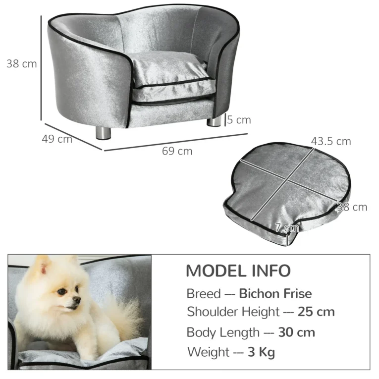 Miniature Dog Sofa with Washable Cushion – Silver Grey