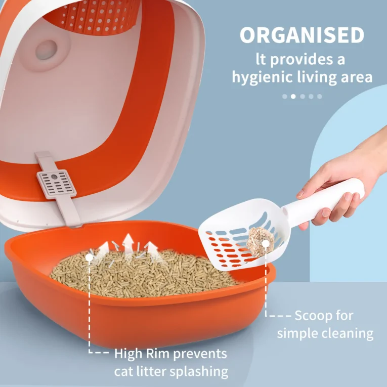 Folding Hooded Cat Litter Box with Scoop – Orange Folding Hooded Cat Litter Box with Scoop – Orange