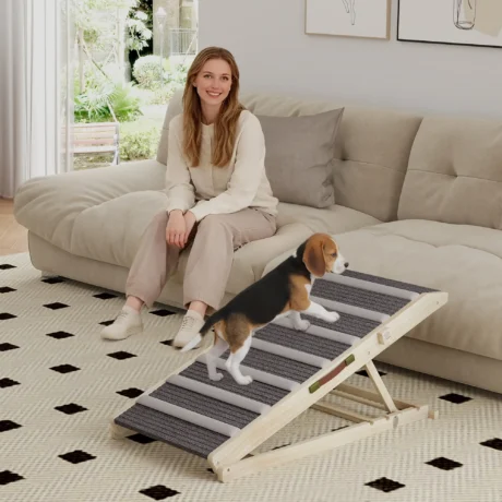 Adjustable Wooden Pet Ramp with Carpet Surface – Four Heights
