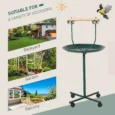 Bird Perch Stand with Bowls and Wheels – Green, 122cm