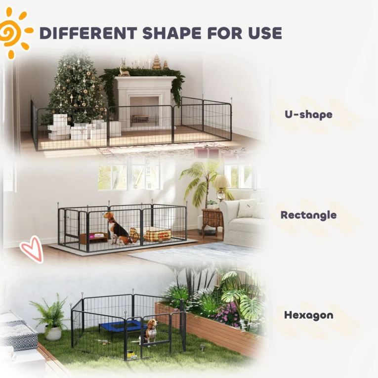 Seven-Panel Dog Whelping Pen with Fabric Liner and Two Pads – Black