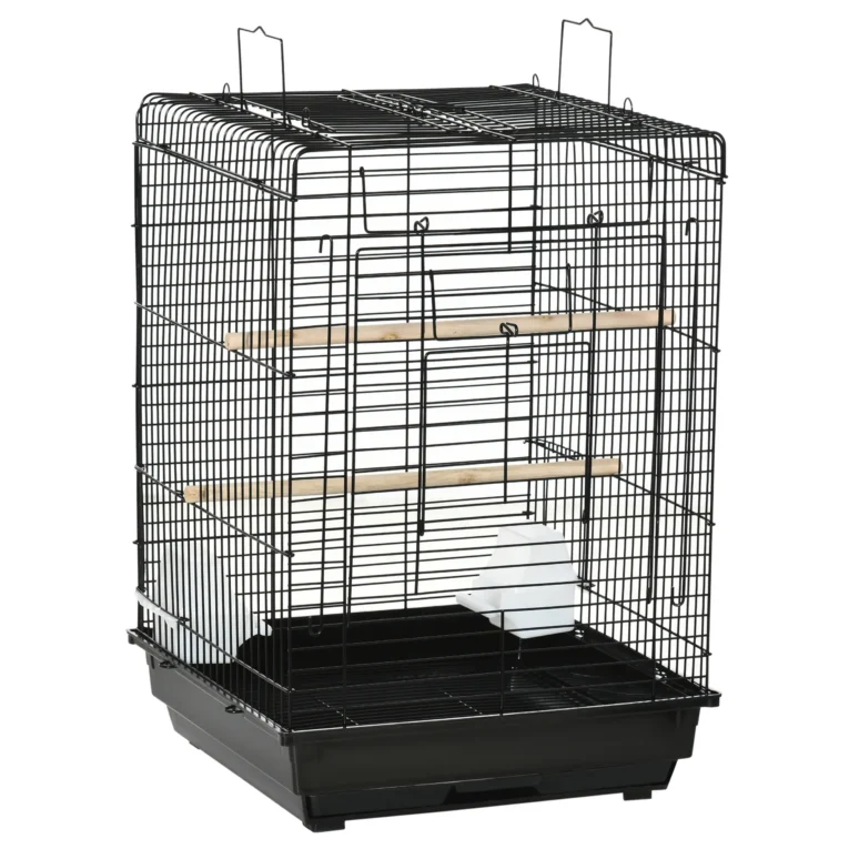 Open-Top Bird Cage with Feeding Bowls – Black
