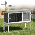 Wooden Rabbit Hutch Elevated Outdoor Bunny House – Grey, white