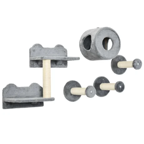 Wall-Mounted Cat Shelf and Den Set – Grey and Beige
