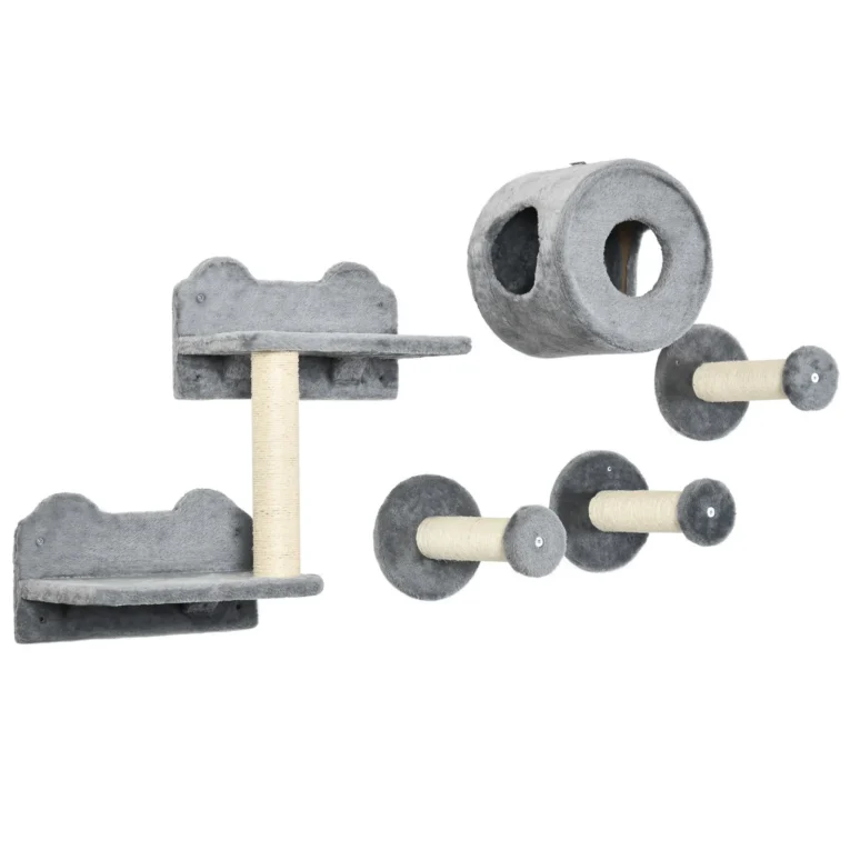 Wall-Mounted Cat Shelf and Den Set – Grey and Beige