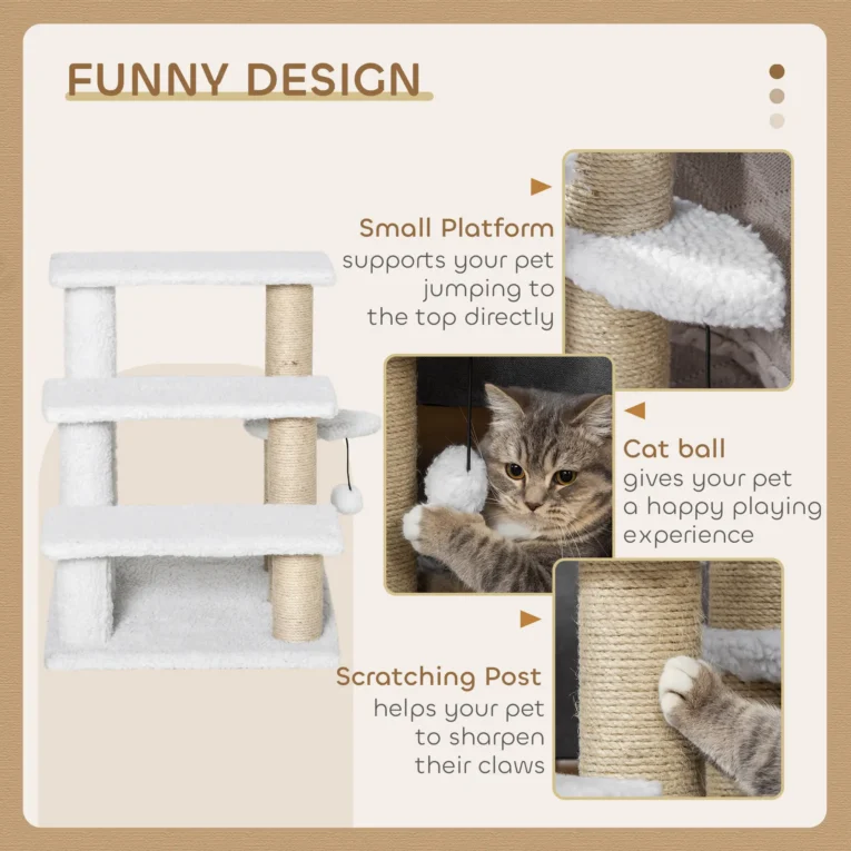 3-Step Pet Stair with Scratching Posts – White