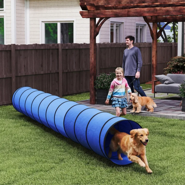Foldaway Dog Agility Tunnel with Carry Bag – Blue, 5m