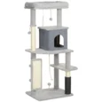 Cat Tower with Grooming Brush and Scratching Pad – Light Grey, 132cm