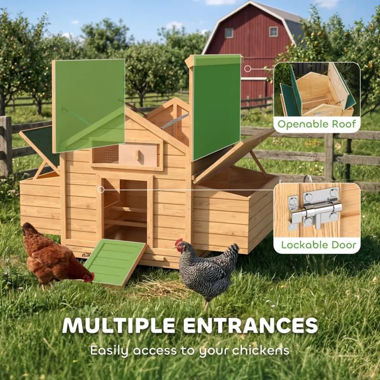 Wooden Hen House with Nesting Box – Yellow and Green