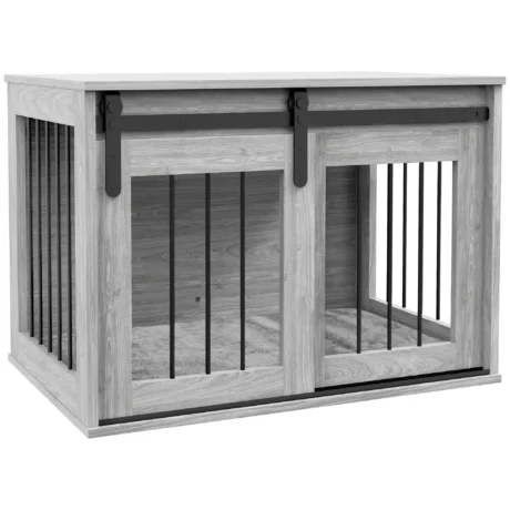 Compact Dog Crate with Sliding Door and Cushion – Grey, 80cm