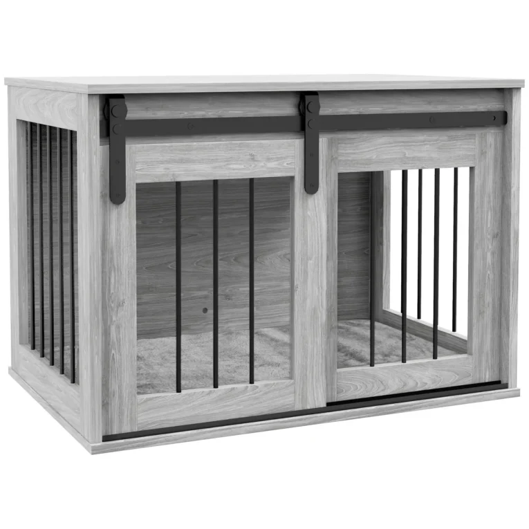 Compact Dog Crate with Sliding Door and Cushion – Grey, 80cm