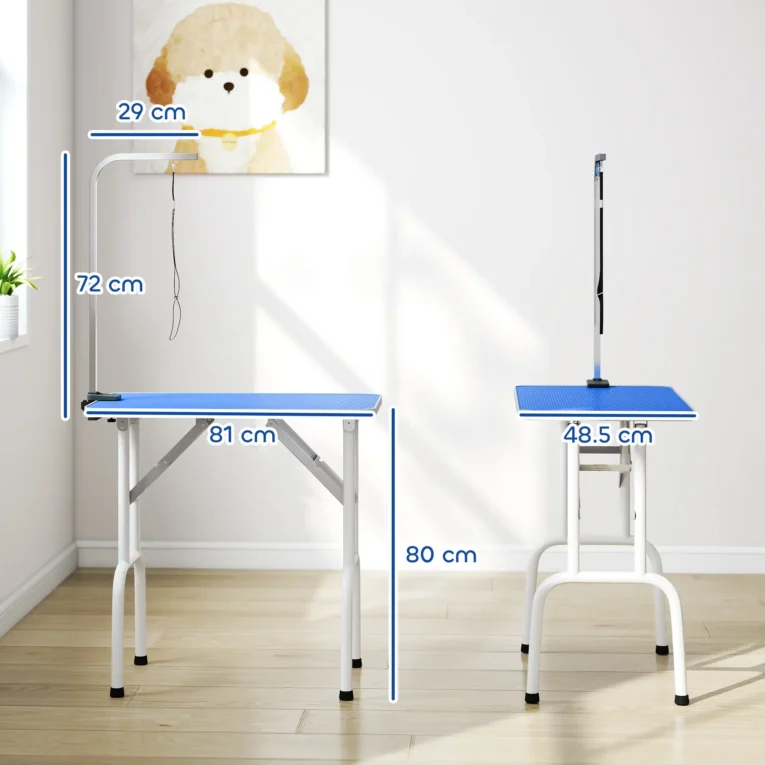 Folding Dog Grooming Table with Adjustable Arm – Blue, 81cm
