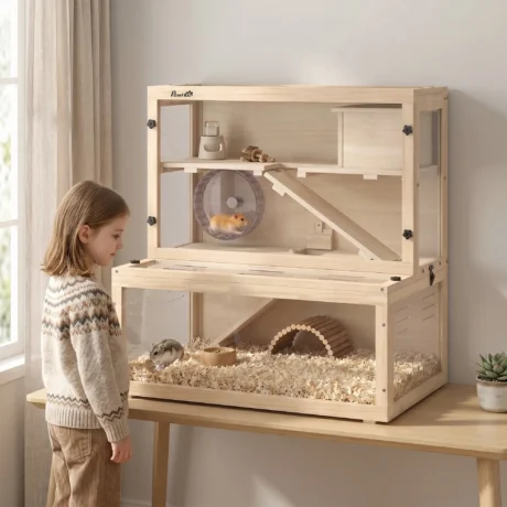 Three-Level Wooden Hamster Habitat with Hut &ndash; Natural, 80cm &ndash; detail 2