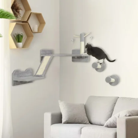 Three-Piece Cat Wall Climbing Set with Perches &ndash; Light Grey &ndash; detail 2