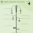 Garden Bird Feeding Station with Four Feeders and Six Hooks – Black