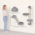 Wall-Mounted Cat Shelf Set with Hammock and Ladder – Grey