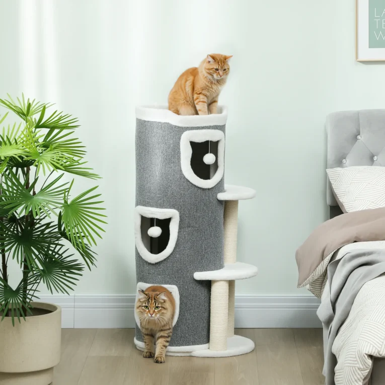 Three-Den Cat Scratching Barrel with Platforms – Grey, 101cm Three-Den Cat Scratching Barrel with Platforms – Grey, 101cm