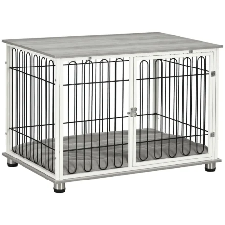 Furniture Dog Crate with Washable Cushion – Graphite Grey