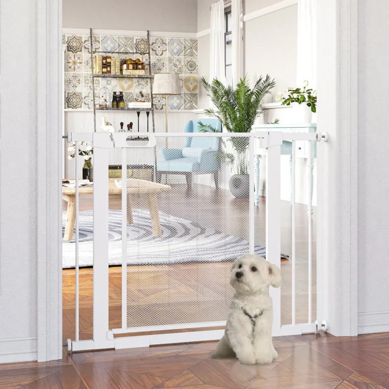Auto-Close Dog Gate with Extension Kit – White, 75–103cm