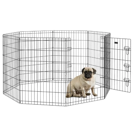 Eight-Panel Metal Dog Playpen – Black, 91cm High