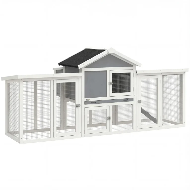 Wooden Chicken Coop with Nesting Box Outdoor – Grey, White Black