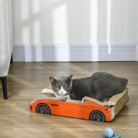 Car-Shaped Cardboard Cat Scratcher with Catnip – Red, 50cm